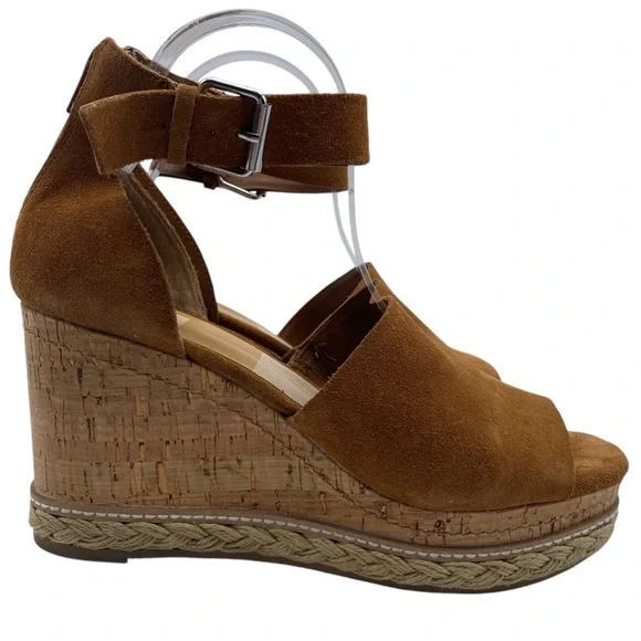 Dolce Vita Womens Shoes Otto Wedge Sandals 10 Brown Suede Leather Platform Chic - Picture 2 of 15